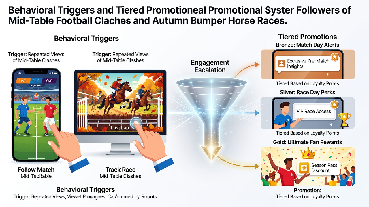 Illustration showing data patterns from football mid-table matches and horse racing bumper events feeding into loyalty program algorithms