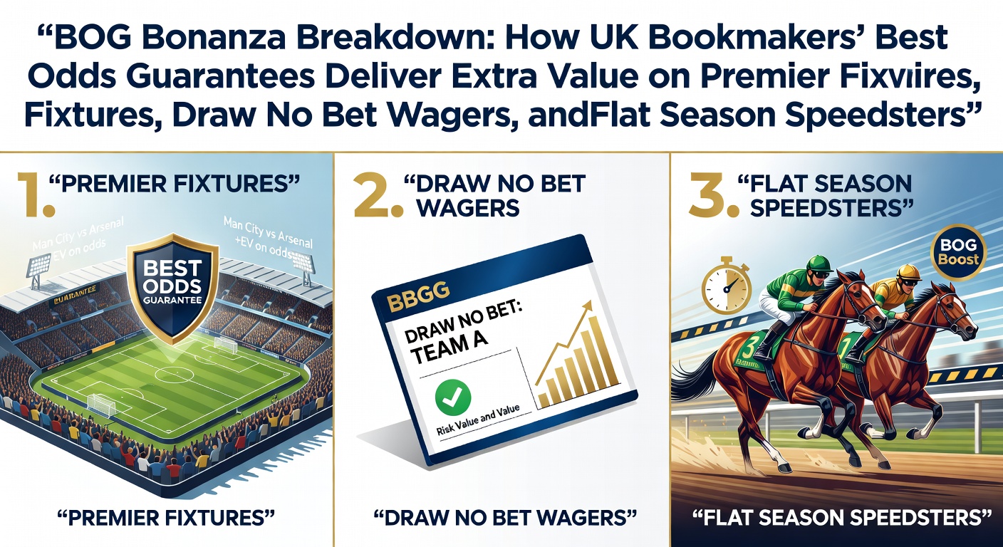 Vibrant scene of Premier League action blended with flat racing horses charging down the track under bright lights, symbolizing the thrill of BOG-enhanced wagers