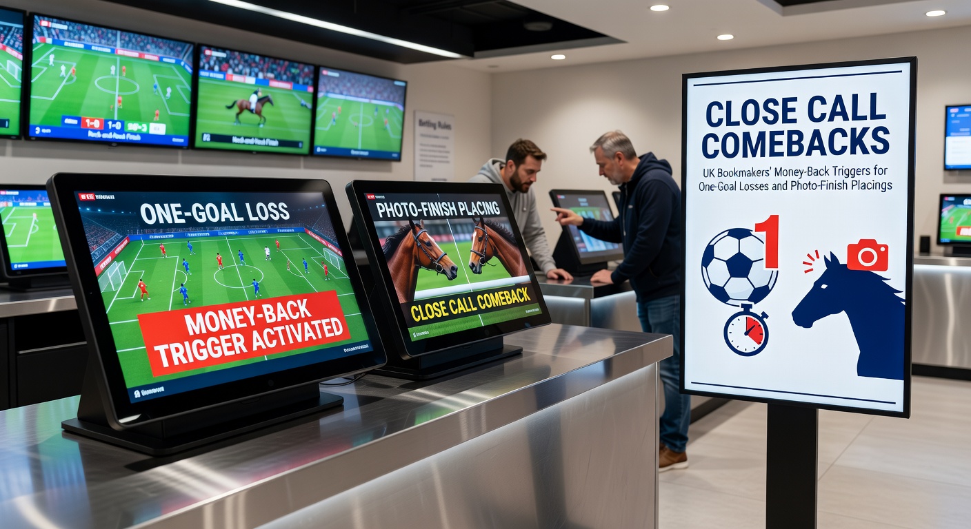 Close-up of horses crossing the line in a photo-finish during an autumn novice hurdle race, emphasizing bookmaker refund opportunities