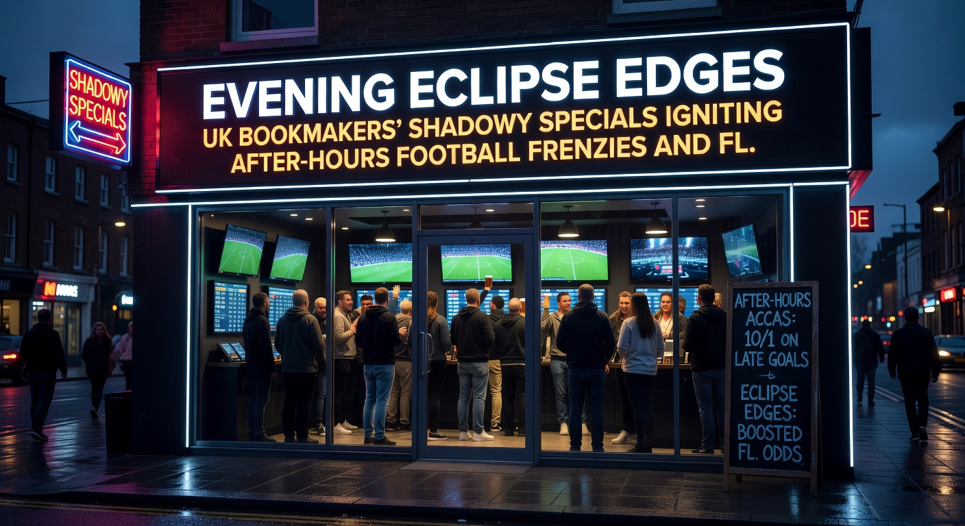Horse racing under floodlights at a UK all-weather track, with digital overlays showing evening bookmaker specials and enhanced odds for flat feats