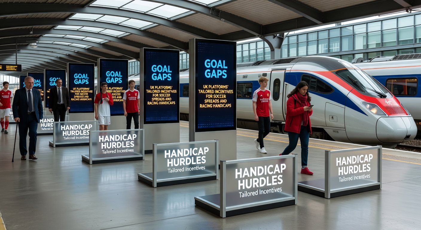 Soccer players navigating a handicap line on the pitch during a tense Premier League match, with overlaid betting odds highlighting spread markets