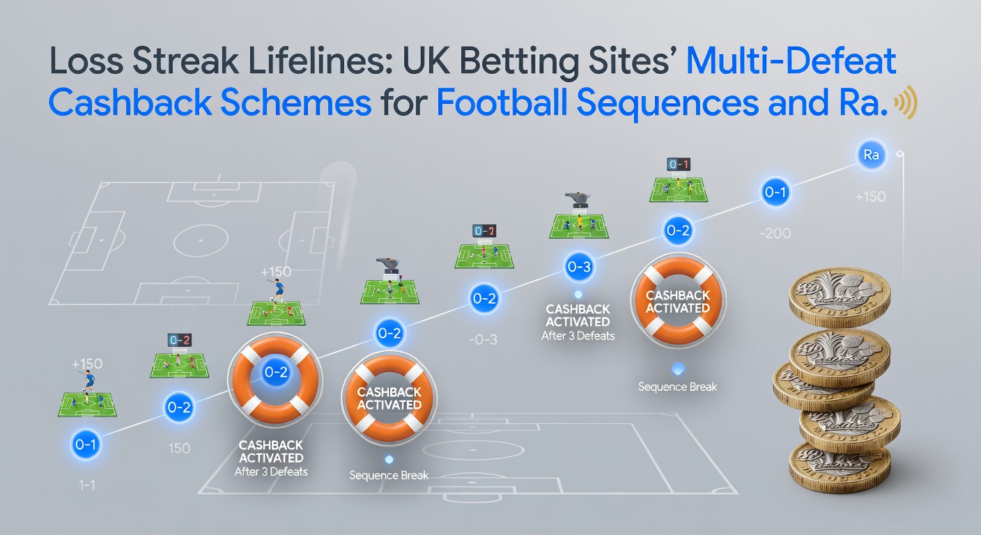 Infographic detailing cashback percentages and streak thresholds for major UK bookmakers on football losing runs and horse racing defeats, with April 2026 event highlights