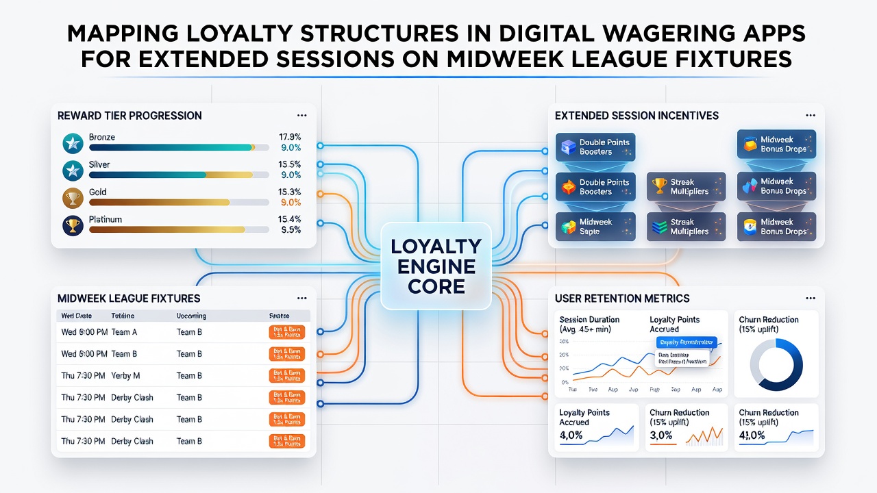 Analytics dashboard within a wagering app illustrating extended user sessions on midweek fixtures and juvenile racing events