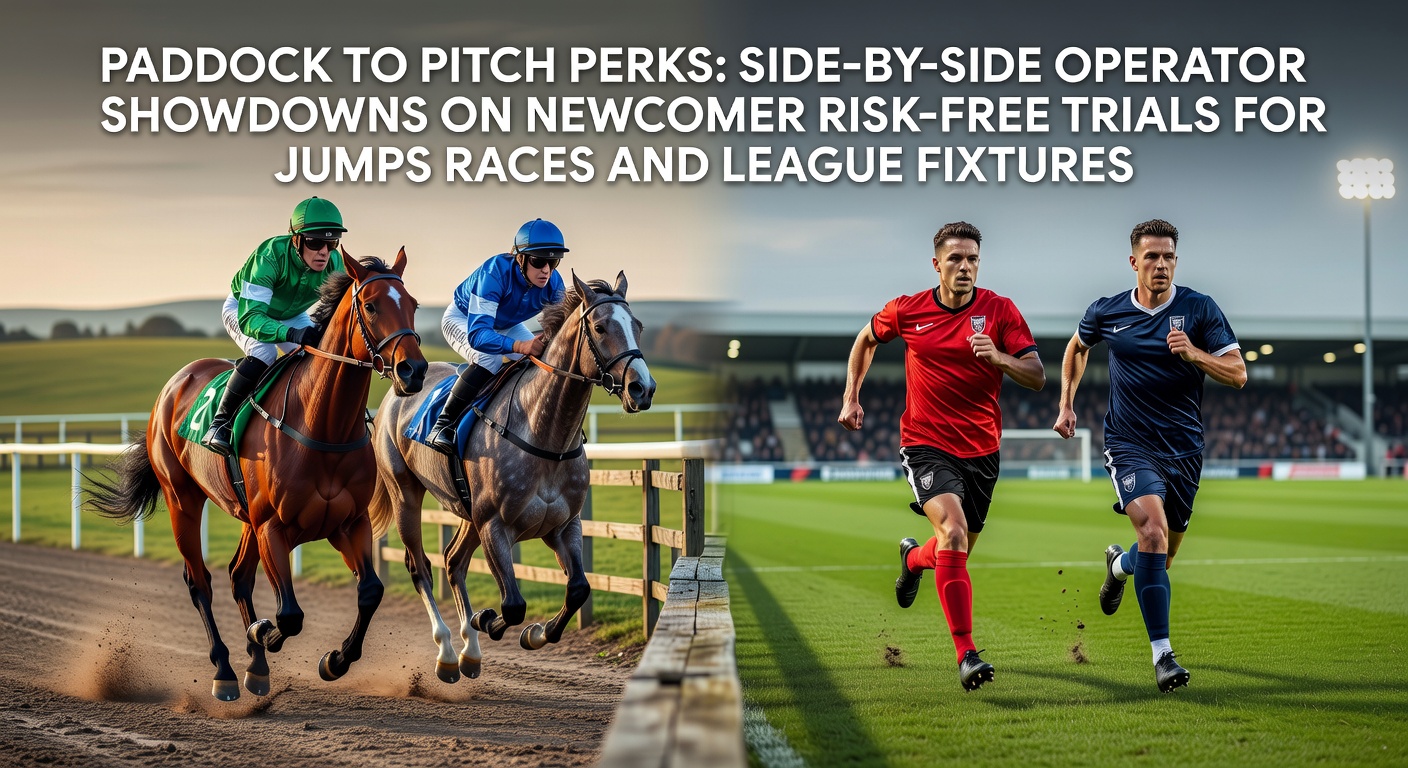 A dynamic split scene showing a horse leaping over hurdles in a jumps race alongside a packed football stadium during a league fixture, highlighting the thrill of both sports