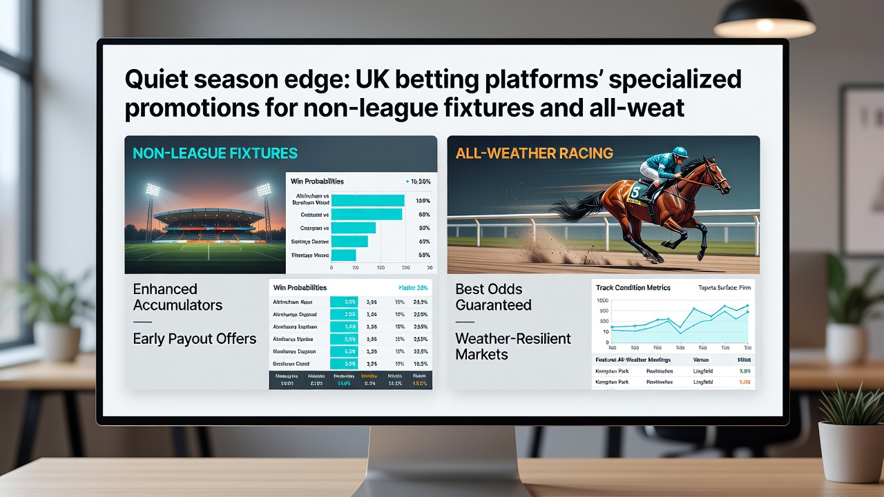 All-weather horse racing track with promotional betting offers displayed