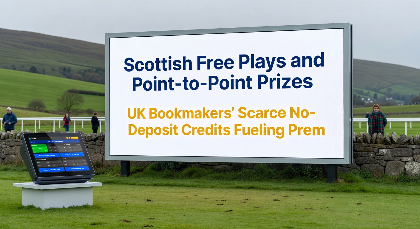 Close-up of point-to-point race action and Scottish football stadium, illustrating bookmaker no-deposit promotions
