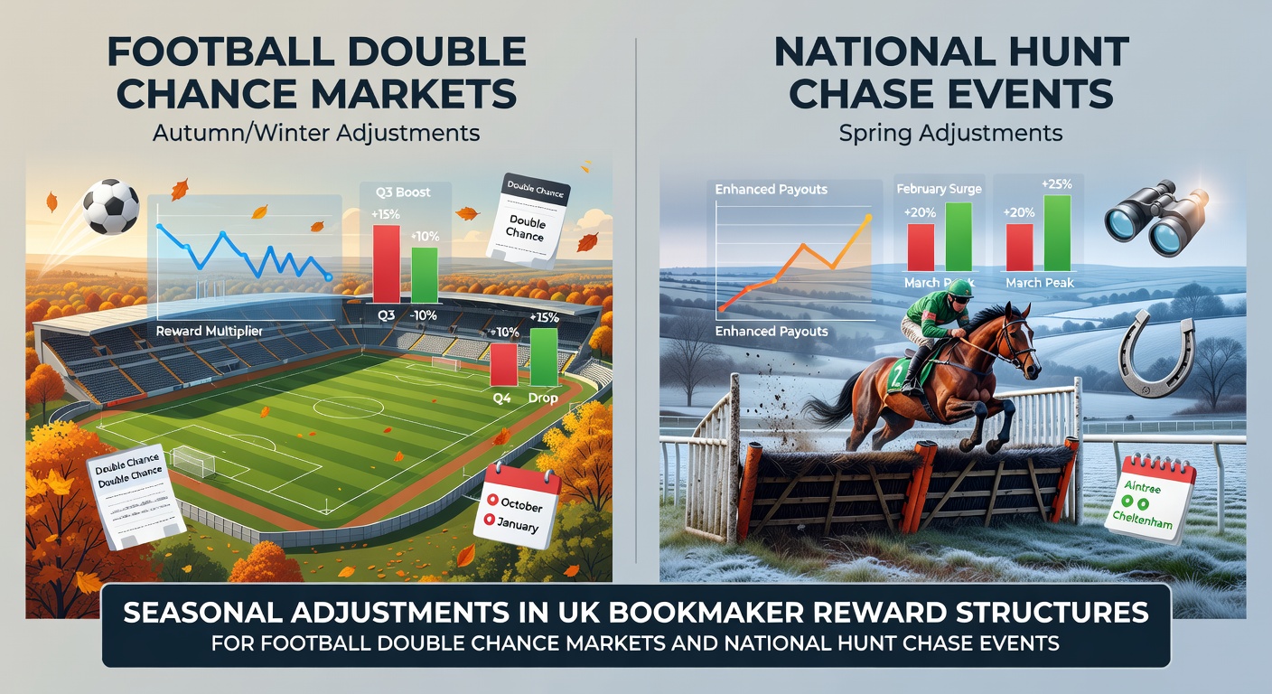 UK bookmaker promotional materials showing seasonal reward adjustments for double chance football bets and national hunt chase markets