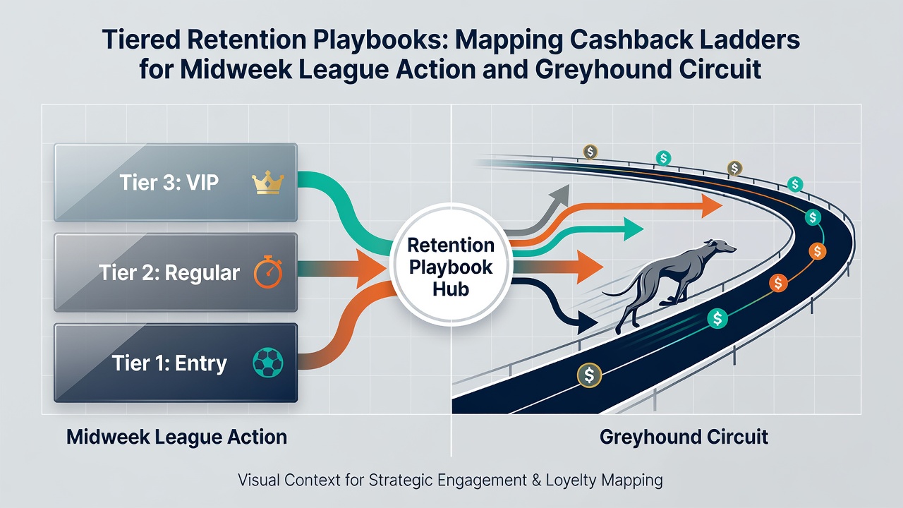 Diagram illustrating cashback percentage progression across greyhound meets and league midweek rounds