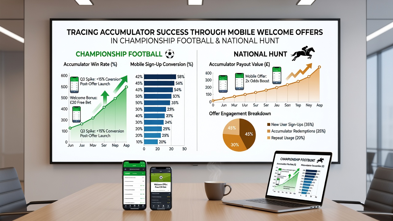 Accumulator tracking screen displaying live updates for football and National Hunt racing bets