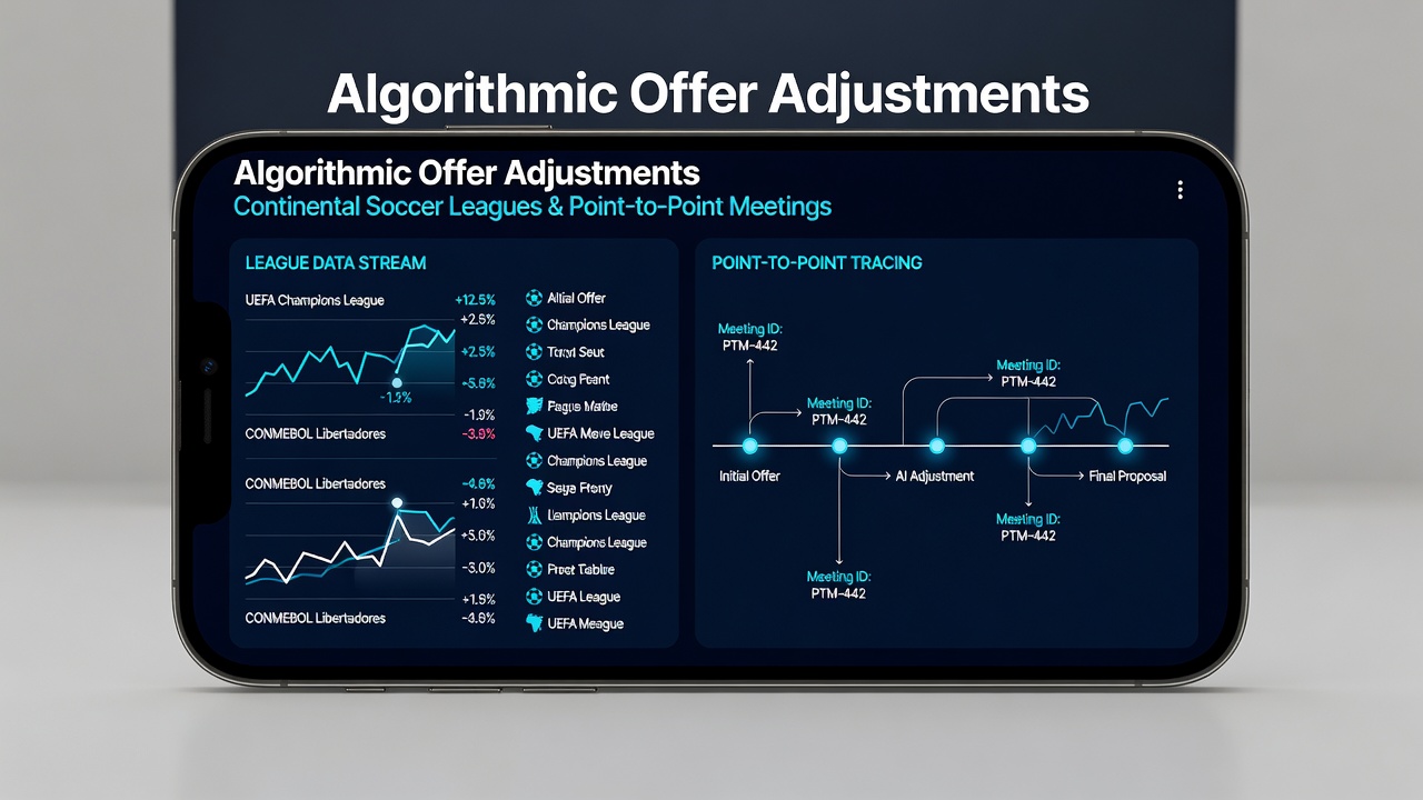 Mobile interface displaying dynamic offer adjustments for soccer matches and point-to-point racing events